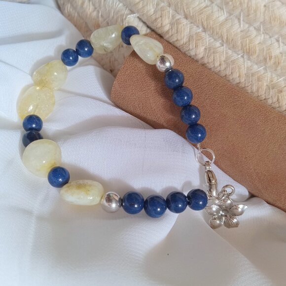 Raw Citrine and Lapis Lazuli Bracelet - Picture 2 of 8